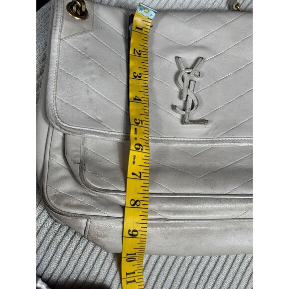 Saint Laurent YSL Bag Womens White Quilted Leather Chain Shoulder Chevron Purse - Picture 12 of 12